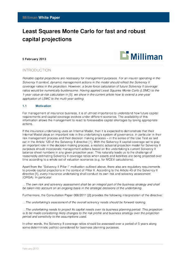 蒙特卡洛最小二乘法用于快速稳健的资本预测