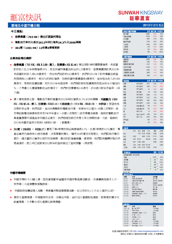 汇富快讯-香港及中国市场日报