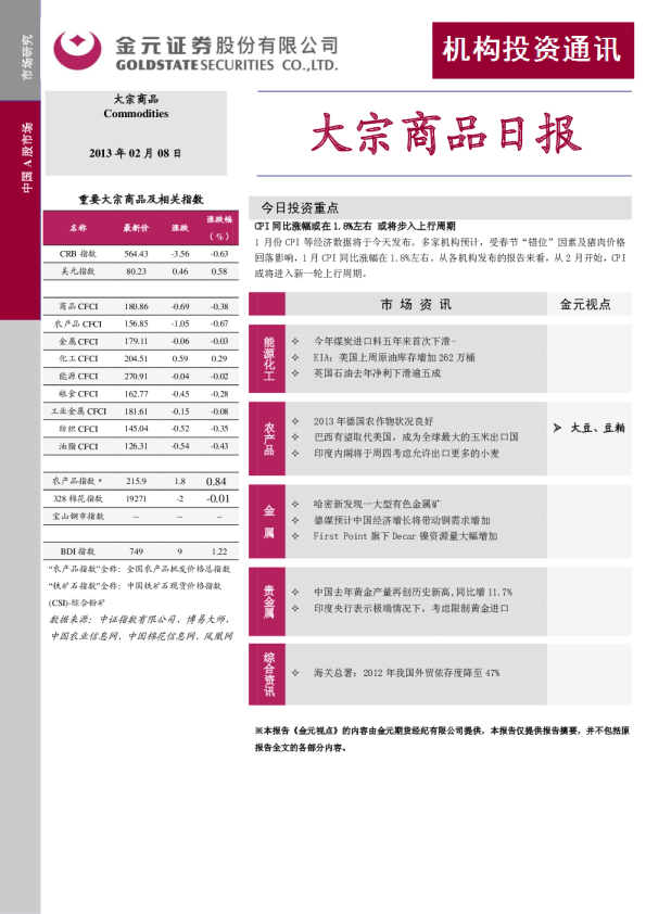 金元证券大宗商品日报