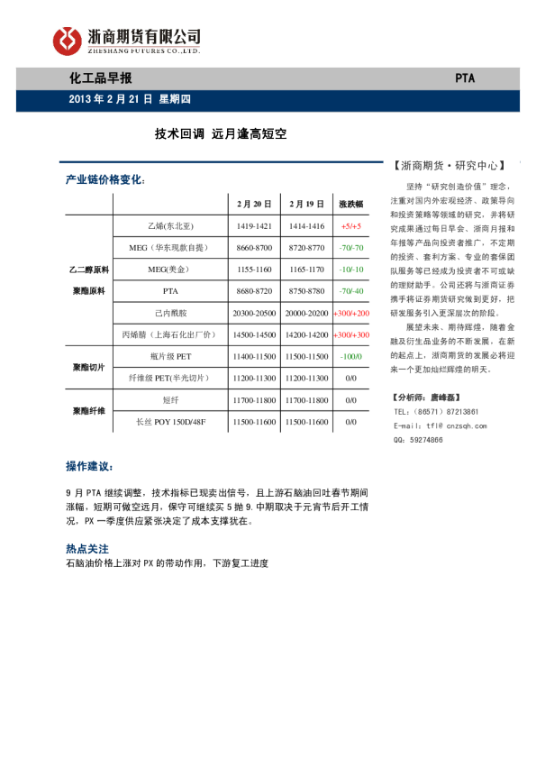 化工品早报：技术回调,远月逢高短空