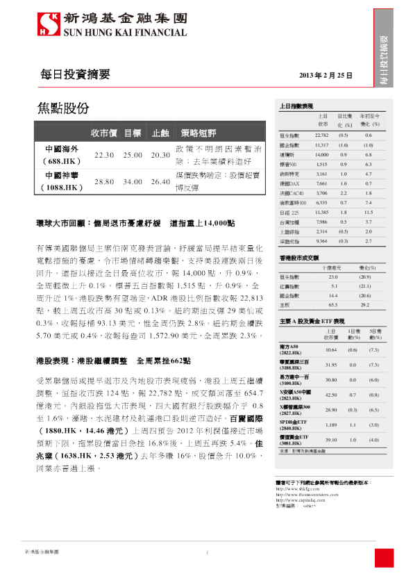 新鸿基每日投资摘要