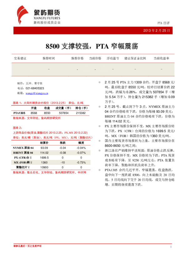 PTA日评：8500支撑较强,PTA窄幅震荡