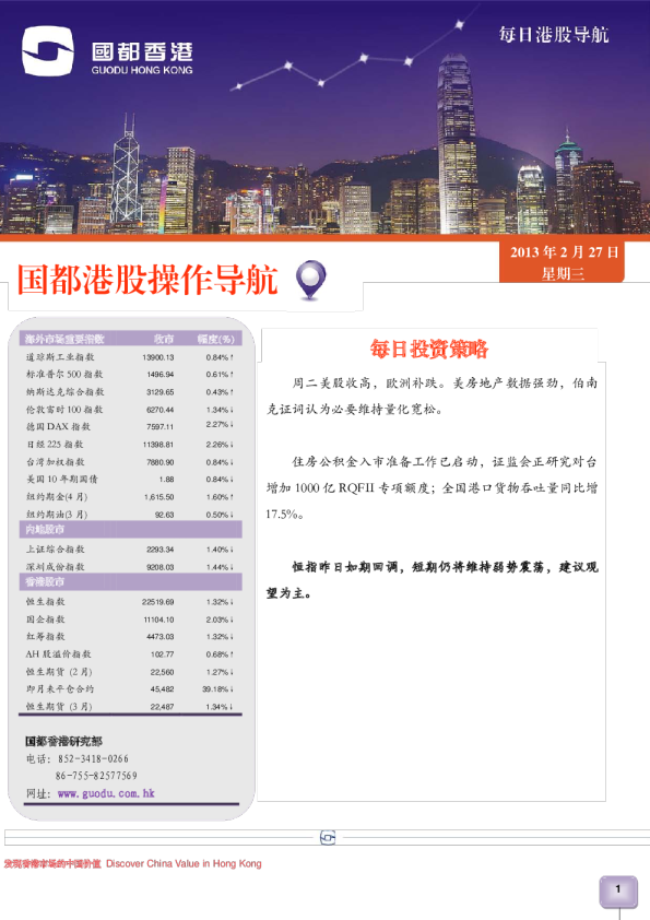 国都香港每日港股导航