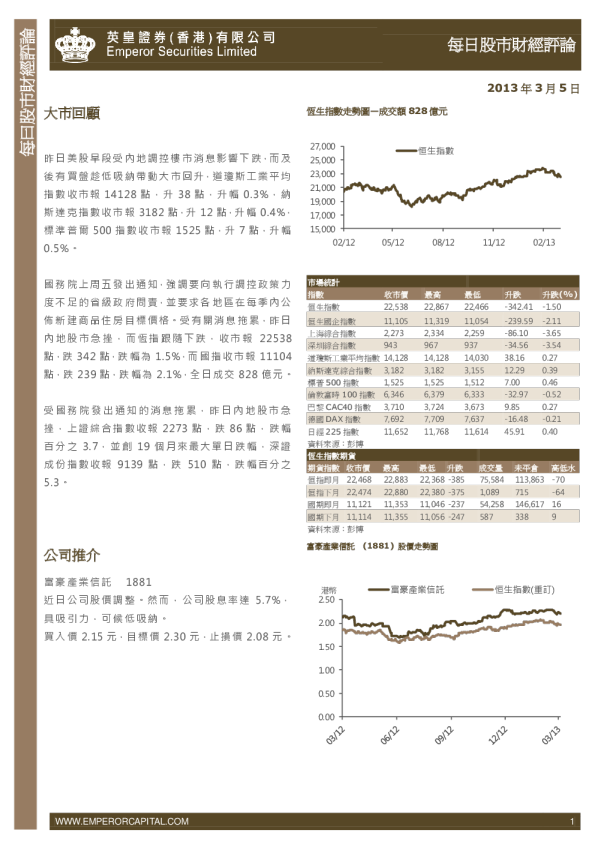 英皇证券每日股市财经评论