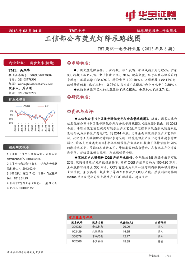 电子行业：工信部公布荧光灯降汞路线图