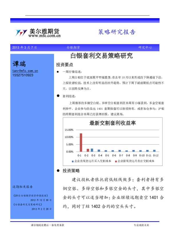 美尔雅期货白银套利交易策略研究
