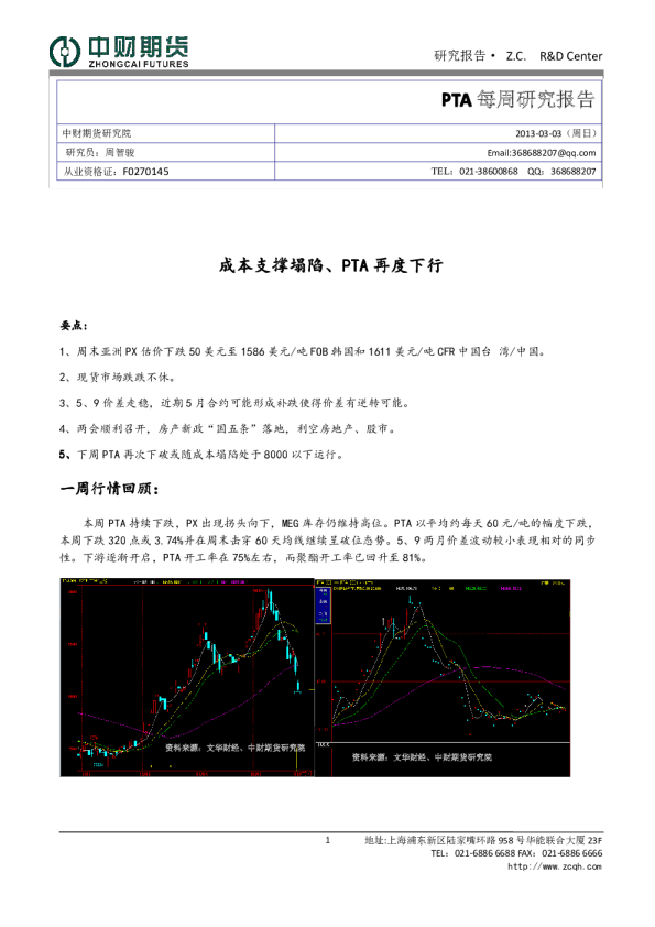 PTA每周研究报告：成本支撑塌陷、PTA再度下行
