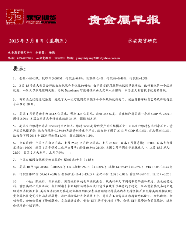 永安期货贵金属早报