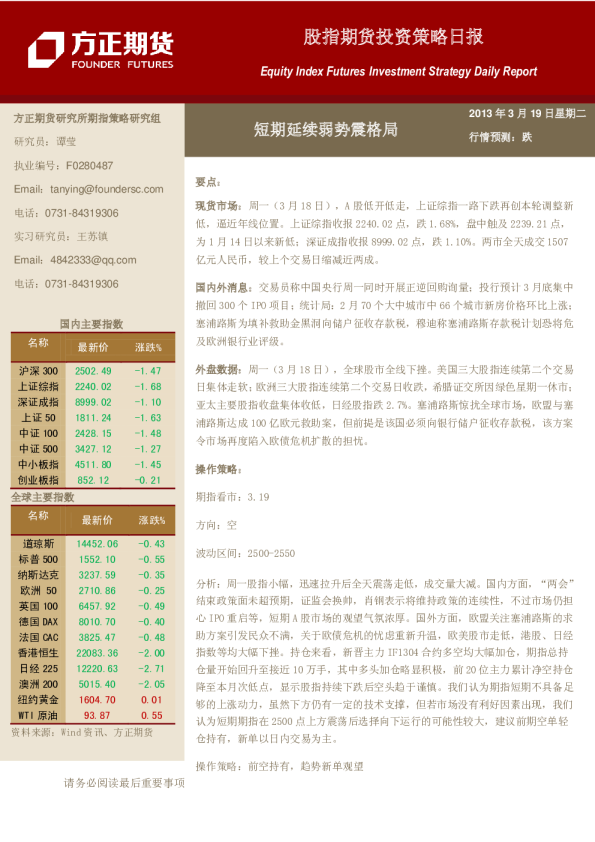 方正期货股指期货日报