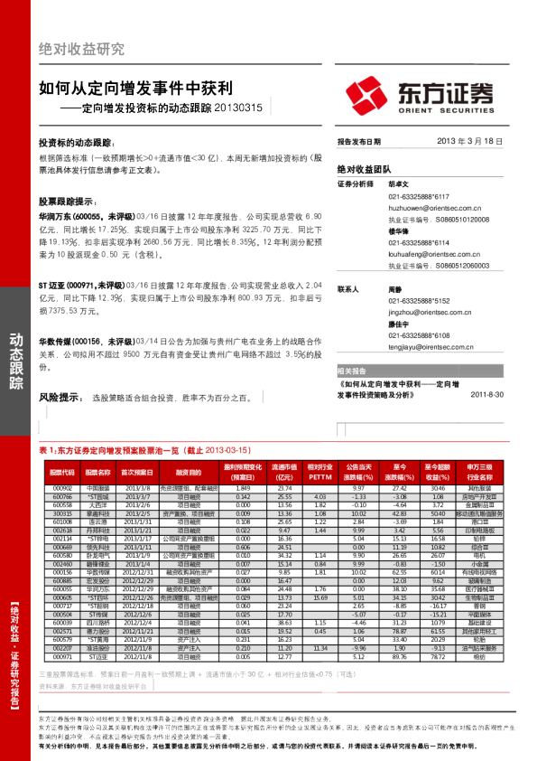 定向增发投资标的动态跟踪：如何从定向增发事件中获利