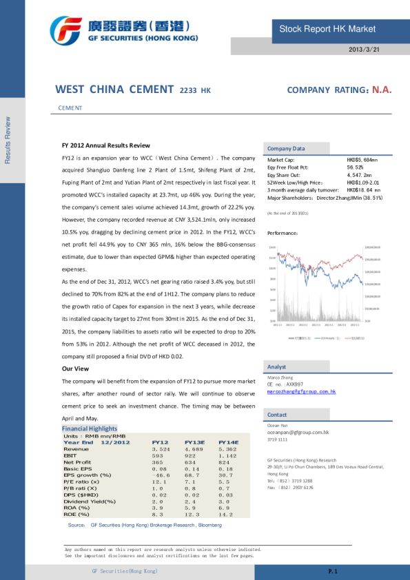 FY12公司盈利概要