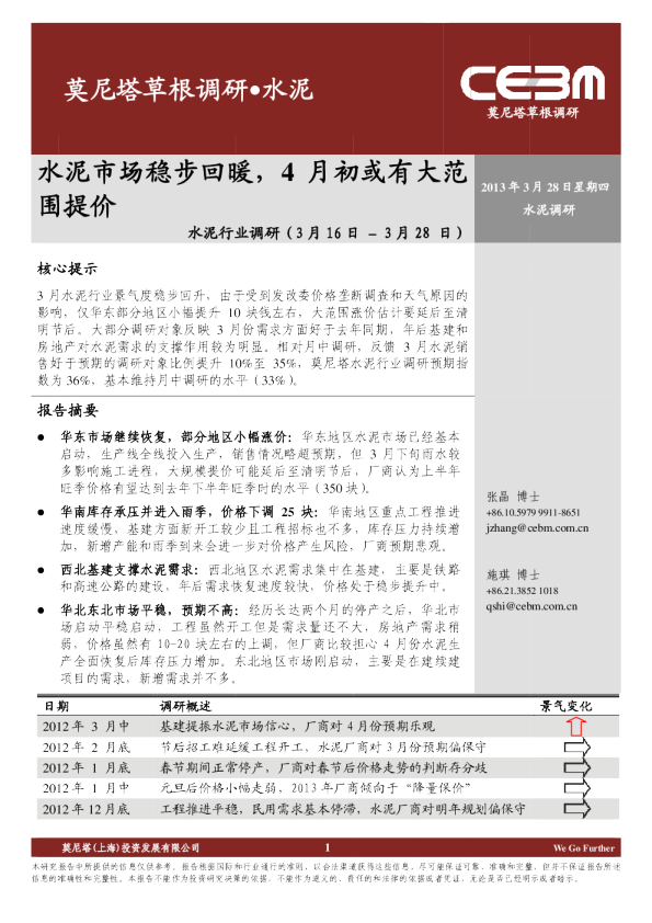 水泥行业调研：水泥市场稳步回暖,4月初或有大范围提价