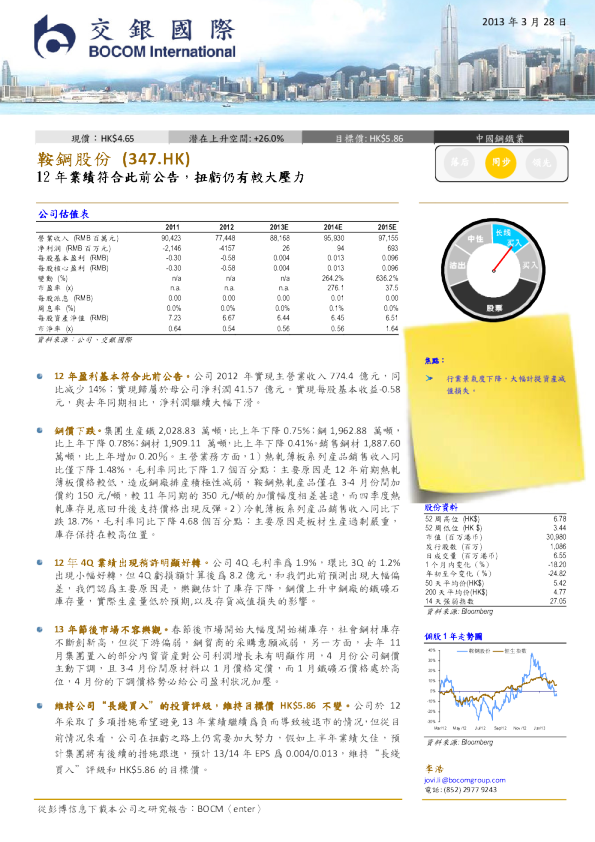 12年业绩符合此前公告,扭亏仍有较大压力
