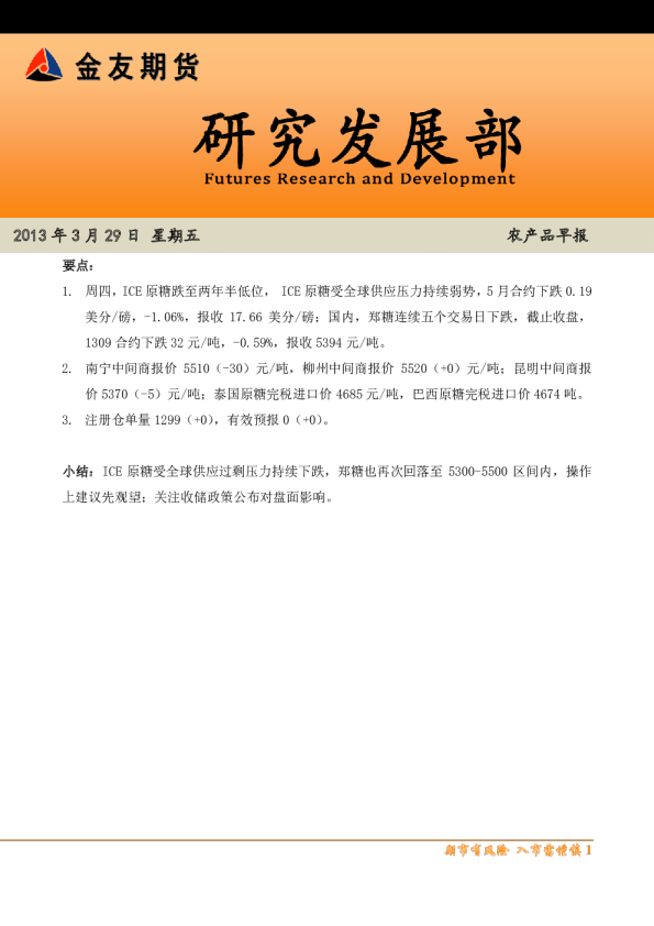 金友期货白糖早报