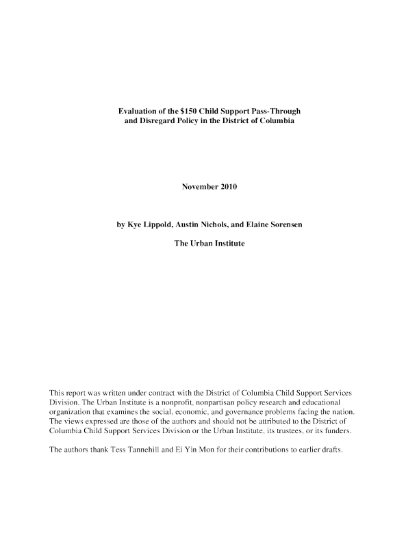 Evaluation Of The 150 Child Support Pass Through And Disregard Policy evaluation-of-the-150-child-support-pass-through-and-disregard-policy