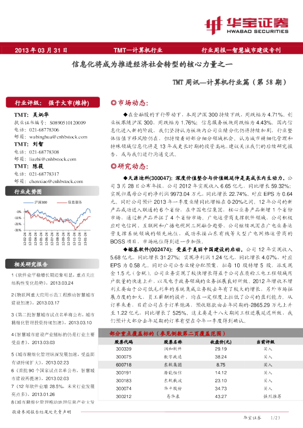 计算机行业篇：信息化将成为推进经济社会转型的核心力量之一