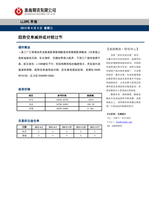 LLDPE早报：趋势空单减持或对锁过节
