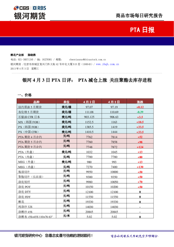 商品市场日报：PTA减仓上涨,关注聚酯去库存进程
