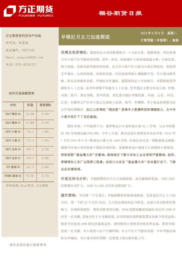 稻谷日报：早稻近月主力加速探底