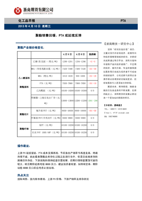 化工品早报：聚酯销售回暖,PTA或延续反弹