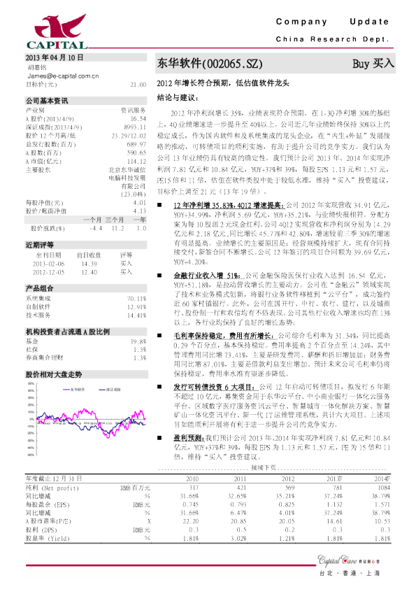 2012年增长符合预期,低估值软件龙头