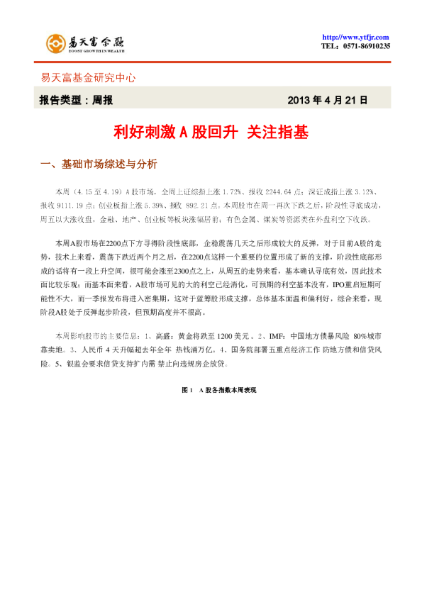 易天富基金研究中心每周投资策略