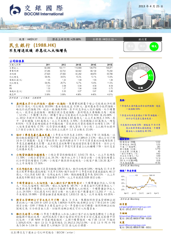 不良增速放缓，非息收入大幅增长