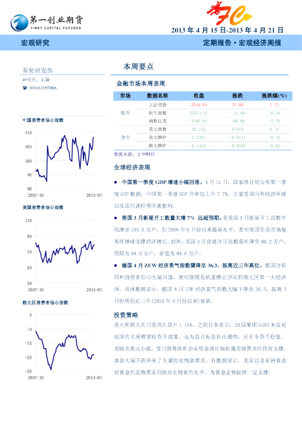第一创业期货宏观经济周报