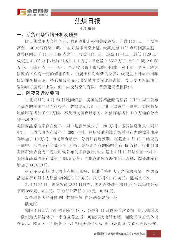 金石期货焦煤日报