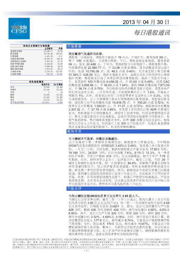 时富金融每日港股通讯
