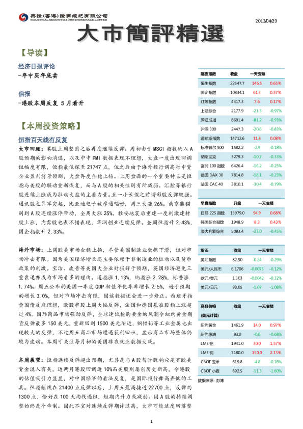 兴证香港大市简评精选