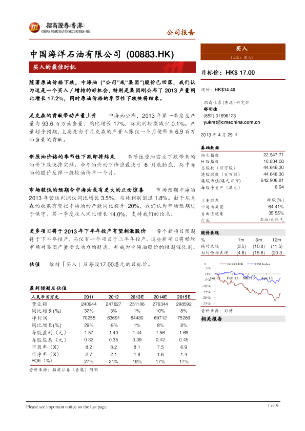 中国海洋石油：买入的最佳时机