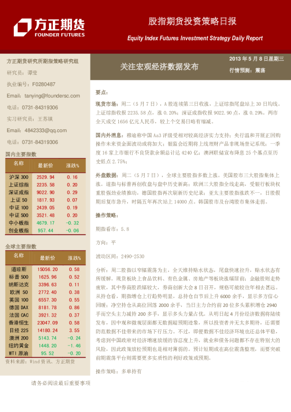 方正期货股指期货日报：关注宏观经济数据发布