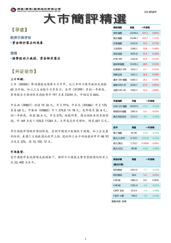 兴证香港大市简评精选