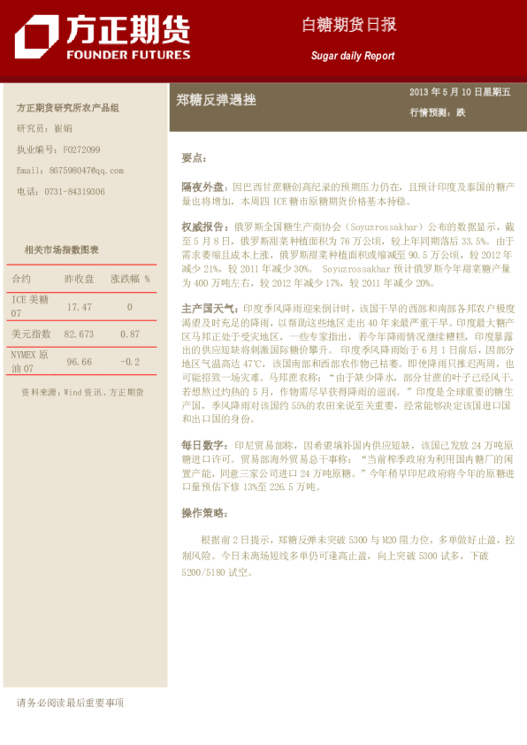 白糖期货日报：郑糖反弹遇挫