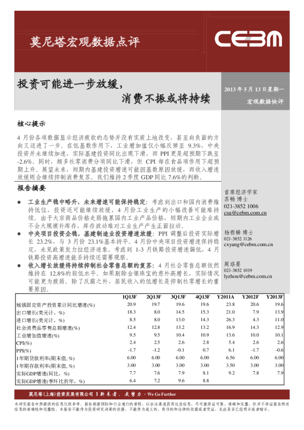 宏观数据点评：投资可能进一步放缓消费不振或将持续