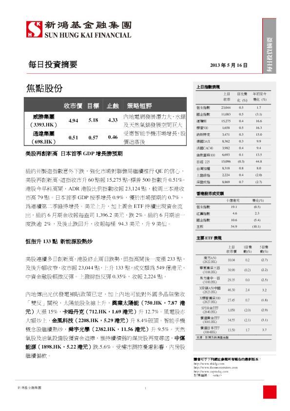 新鸿基每日投资摘要