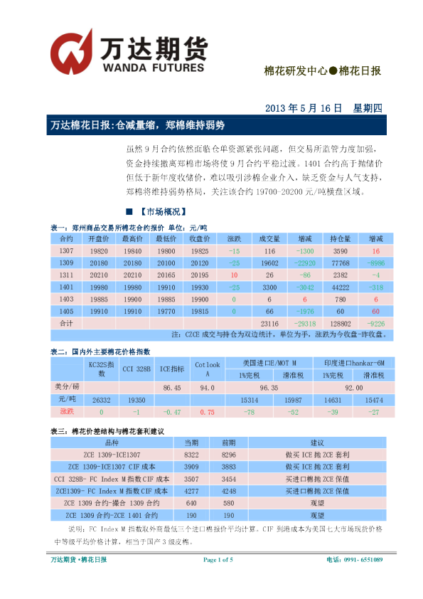 棉花日报：郑棉维持弱势