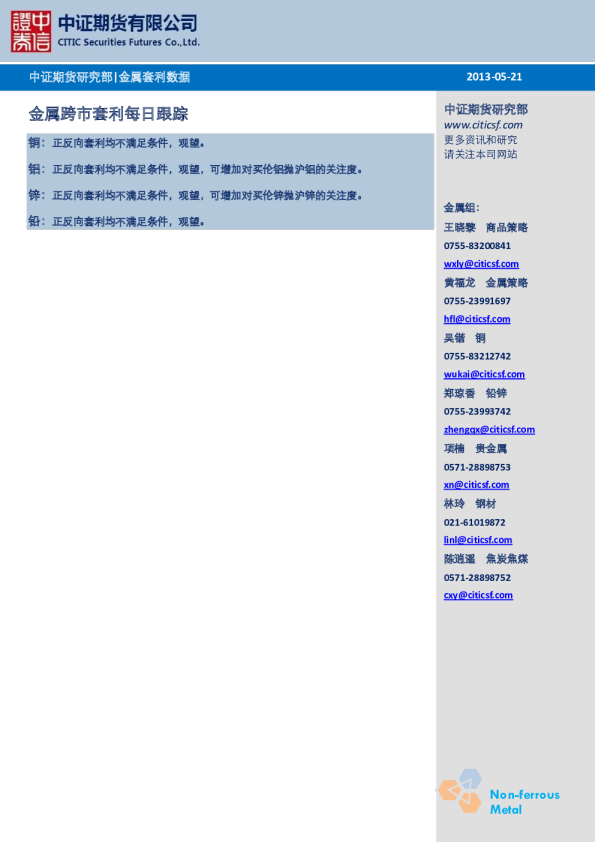 金属跨市套利每日跟踪