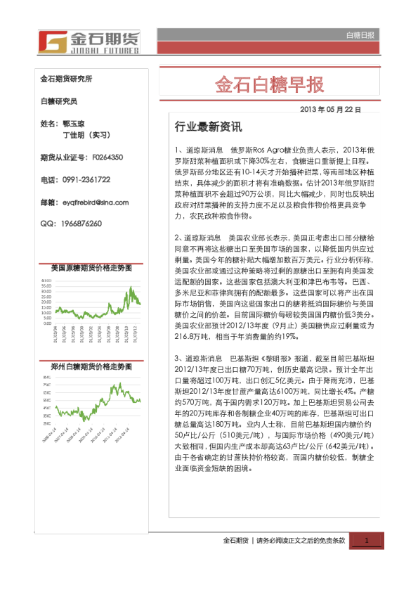 金石期货白糖早报