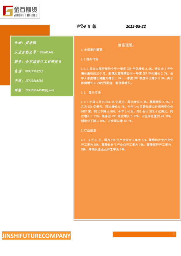 金石期货PTA日报