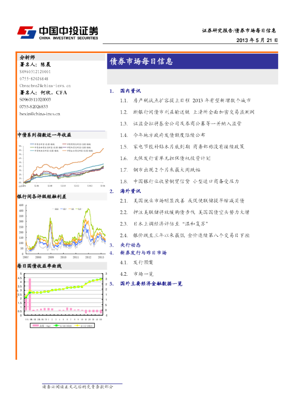 中投证券债券市场每日信息