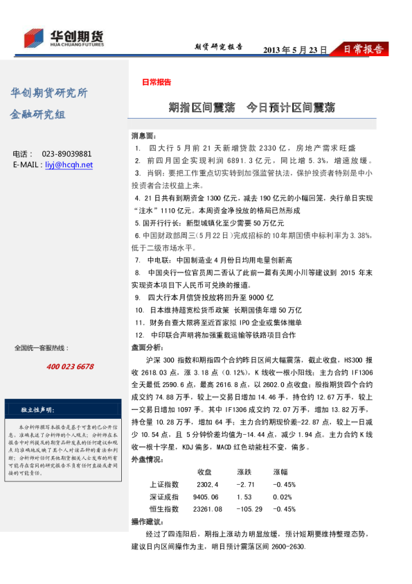 股指日报：期指区间震荡,今日预计区间震荡