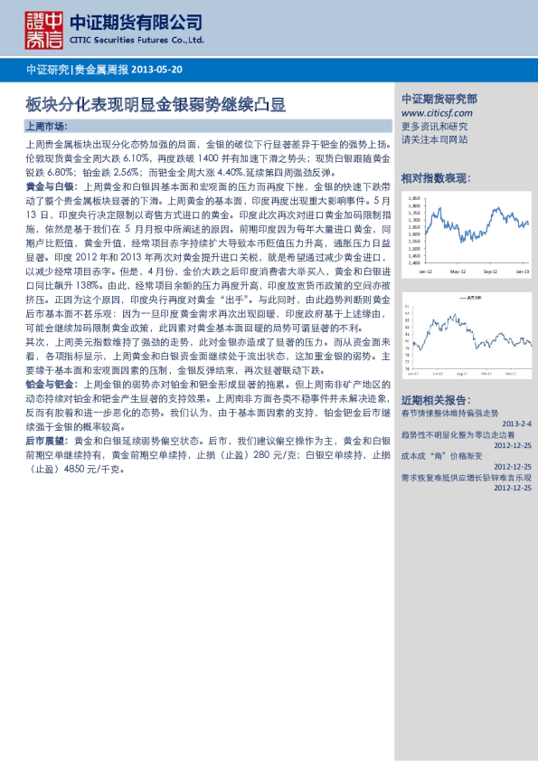 贵金属周报：板块分化表现明显金银弱势继续凸显