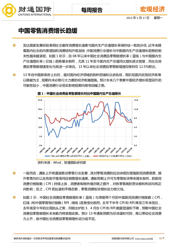 每周报告：中国零售消费增长趋缓