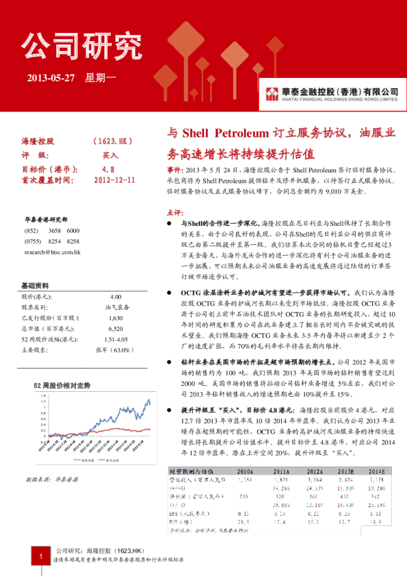 与Shell Petroleum 订立服务协议,油服业务高速增长将持续提升估值