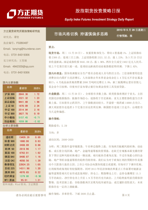 方正期货股指期货日报：市场风格切换,持谨慎偏多思路