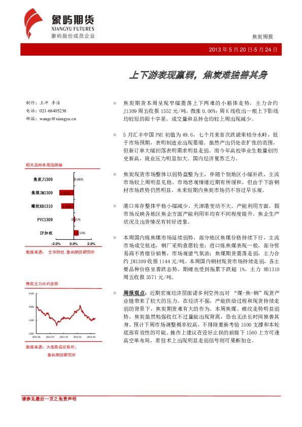 焦炭周报：上下游表现羸弱,焦炭难独善其身
