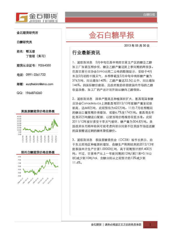 金石期货白糖早报