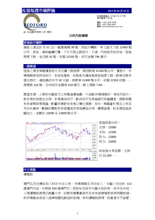 泓福证券每周市场评论